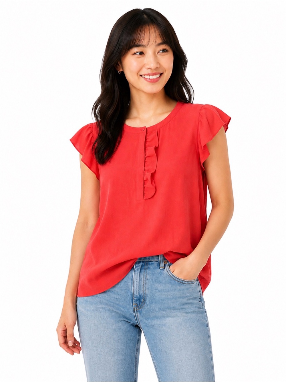 Maison Jules Crew Neck Ruffle Detail Top